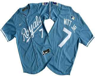 Men%27s Kansas City Royals #7 Bobby Witt Jr Number Light Blue Limited Stitched Jersey